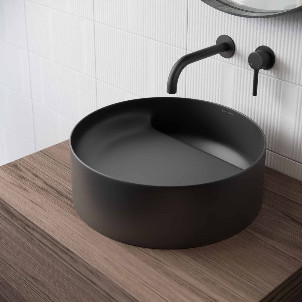 Beau 16.5" Round Vessel Bathroom Sink, Matte Black