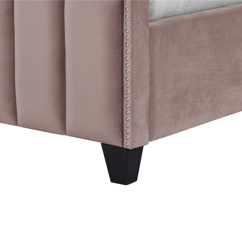 Inspired Home Zaida Bed, Velvet Upholstered, Pink, Queen