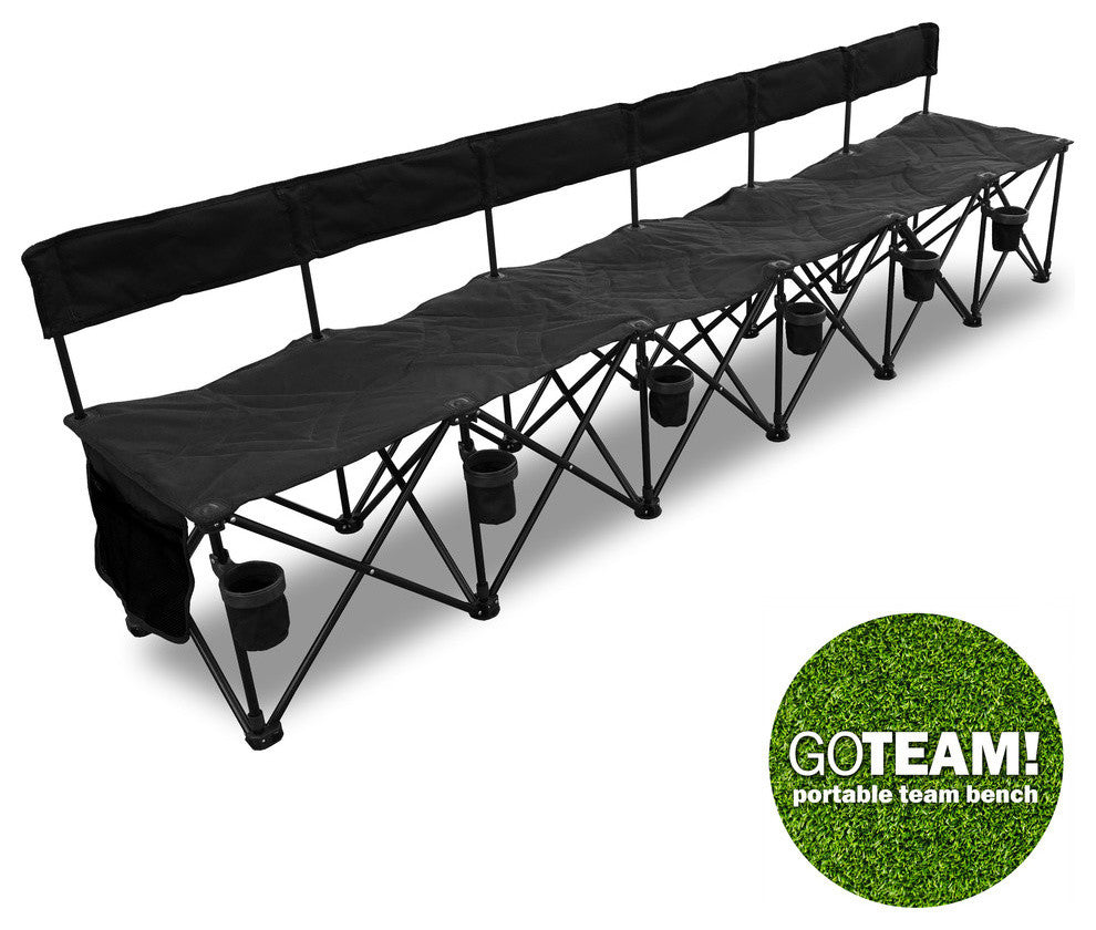 GoTEAM! Pro 6 Seat Portable Folding Team Bench - Black