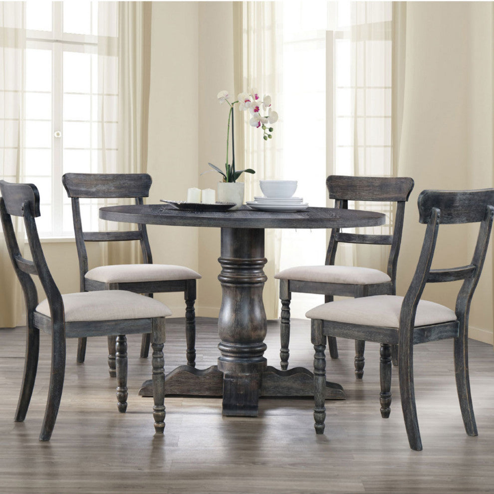 Set of 2 Light Brown Linen Side Chair, Weathered Gray