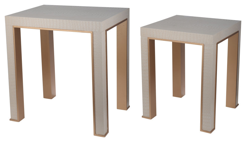 Benzara BM284914 Side End Tables, Faux Leather Upholstered, 2-Piece Set, Beige