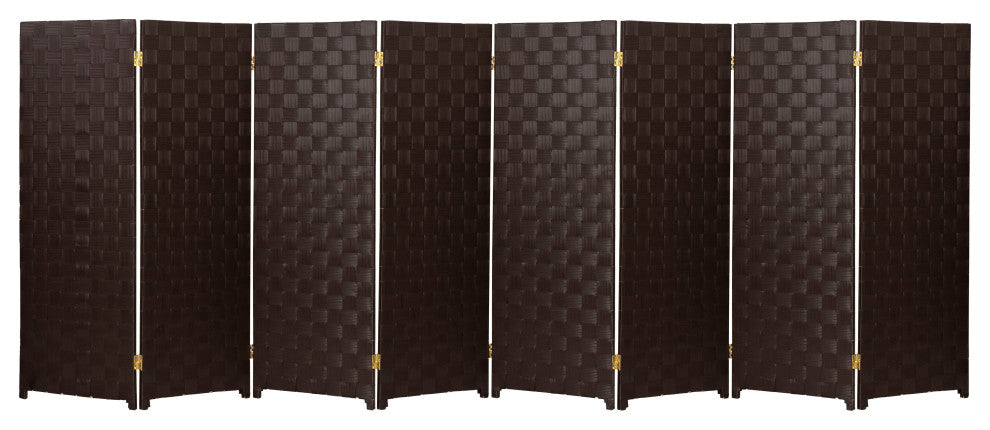 4 ft. Short Woven Fiber Outdoor All Weather Room Divider 8 Panel Dark Brown
