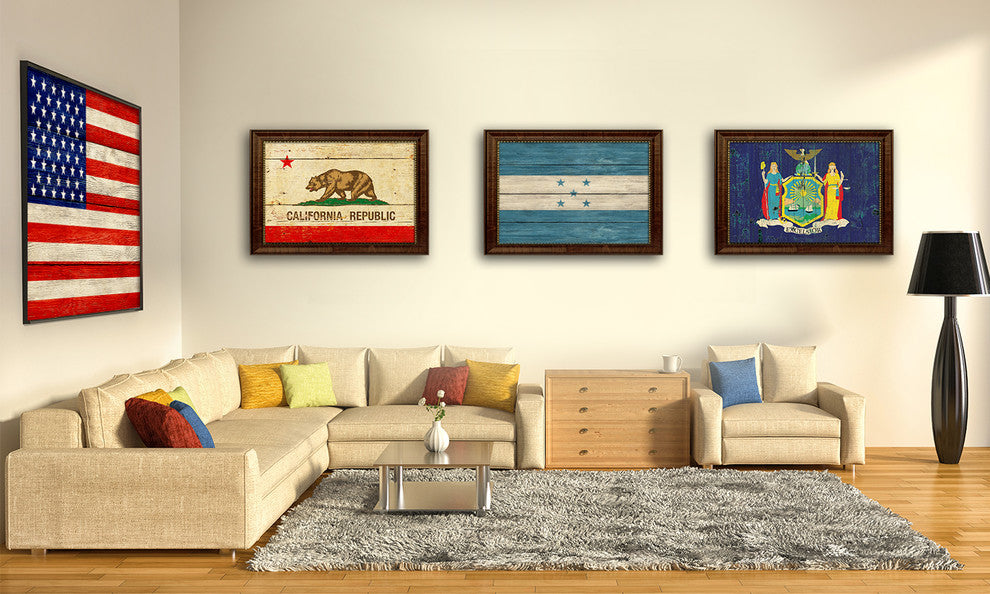 Hungary Country Textured Flag Print With Brown Gold Frame, 19"X27"
