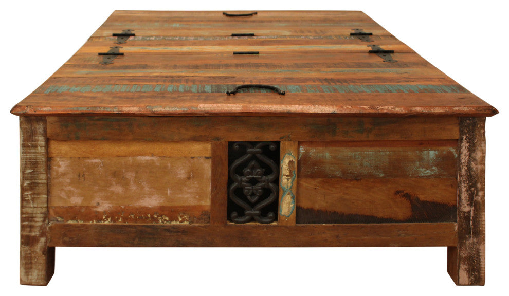 Moti Trinidad 60" Reclaimed Solid Wood Box Cocktail Table in Multi-Color