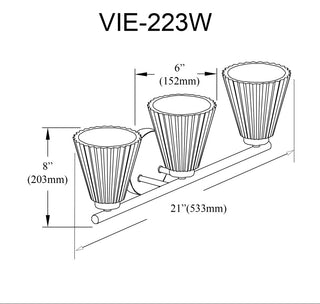 Vienna Vanity, 3-Light, Polished Chrome, Clear Ribbed Glass