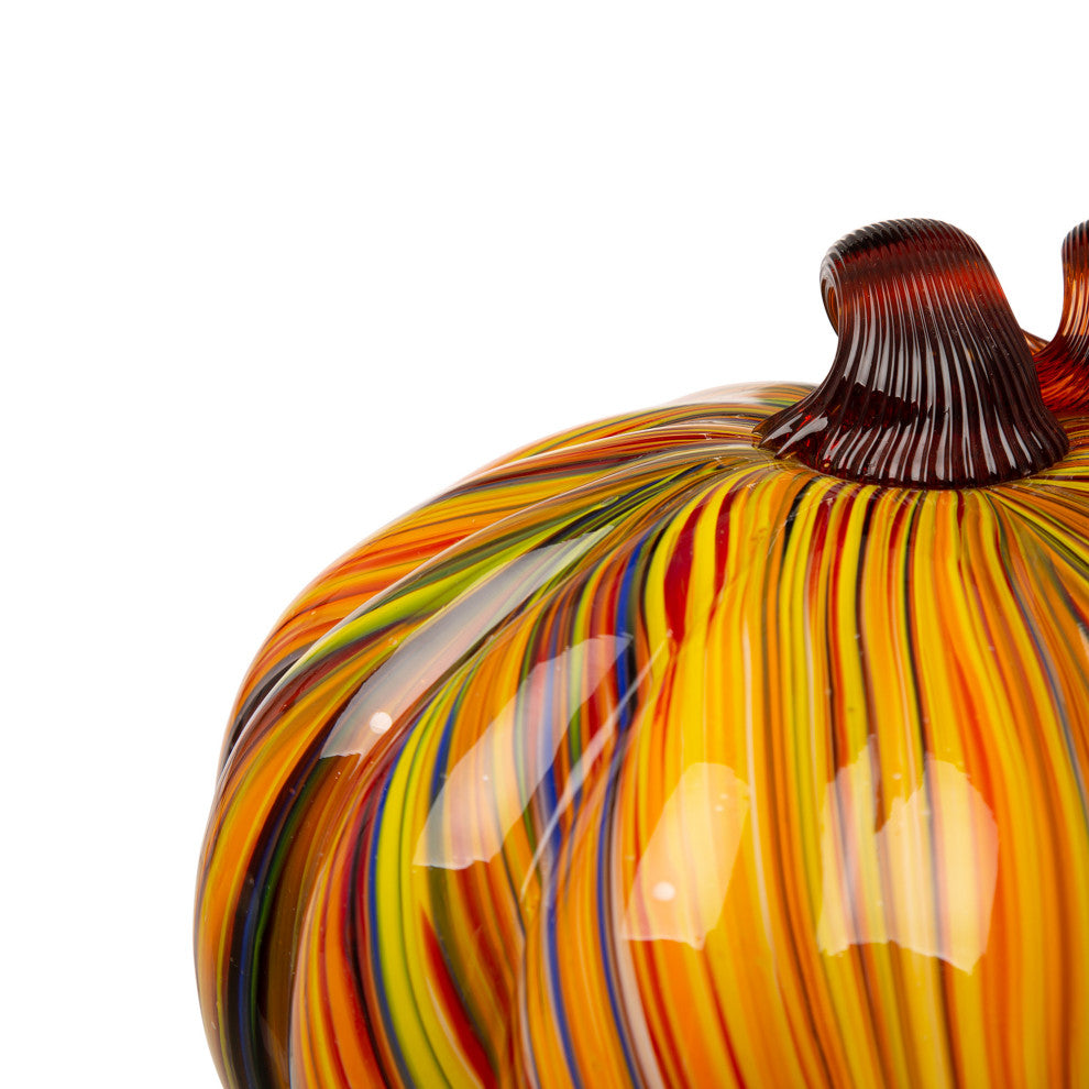 Set of 2 Multi Striped Glass Short Pumpkin