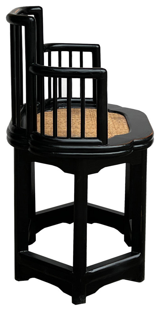 Chinese Black Hexagonal Rattan Seat Elm Wood Armchair Hcs7668