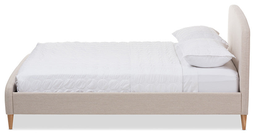 Mia Mid-Century Light Beige Fabric Upholstered Queen Size Platform Bed