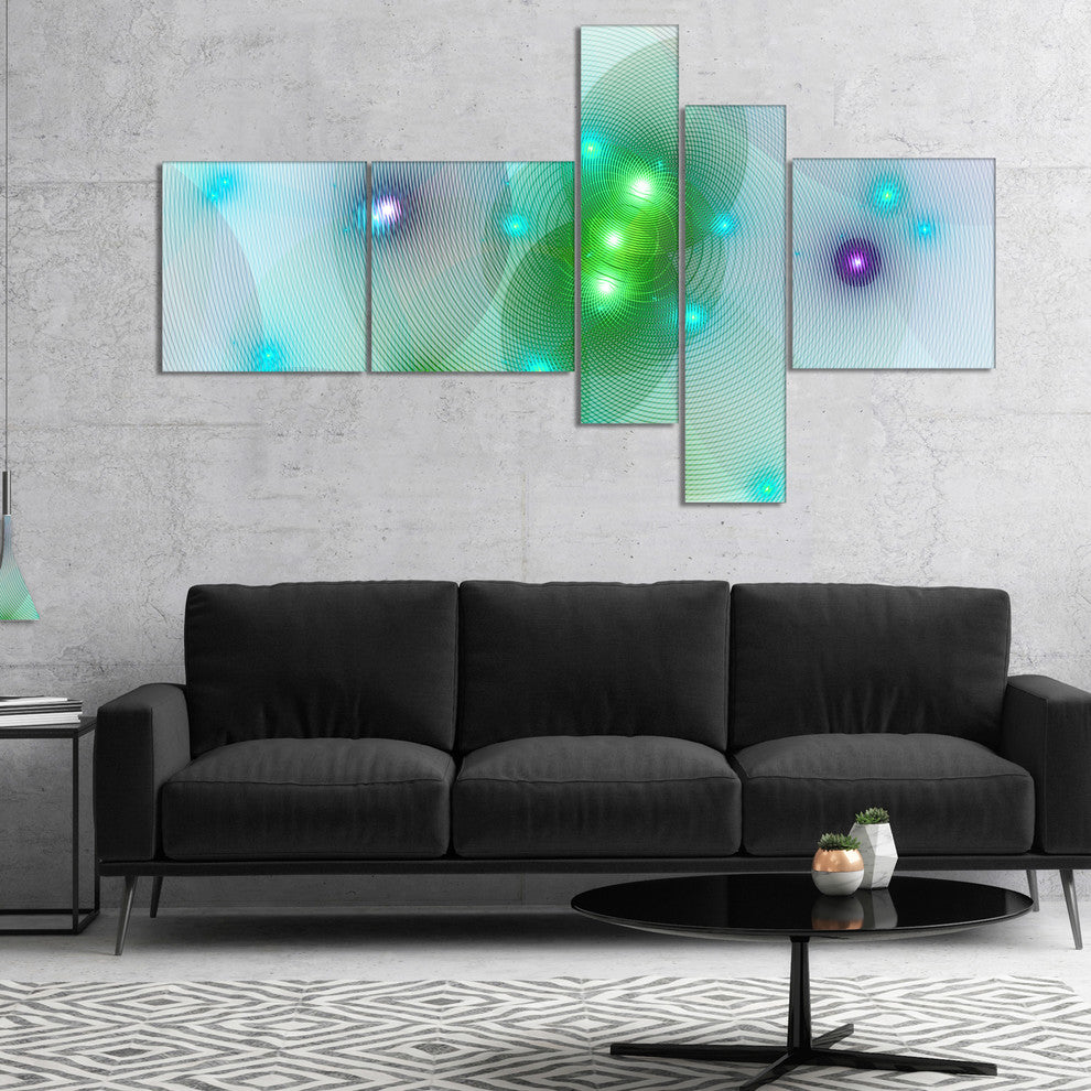 Green Fractal Lights in Fog, Abstract Wall Art Canvas, 60"x32", 5 panels