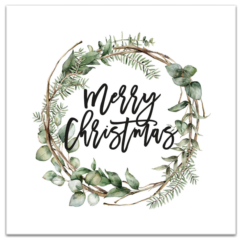 Merry Christmas Wreath 12x12 Canvas Wall Art