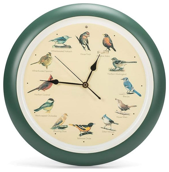 Original Singing Bird Wall Clock, 13", Green