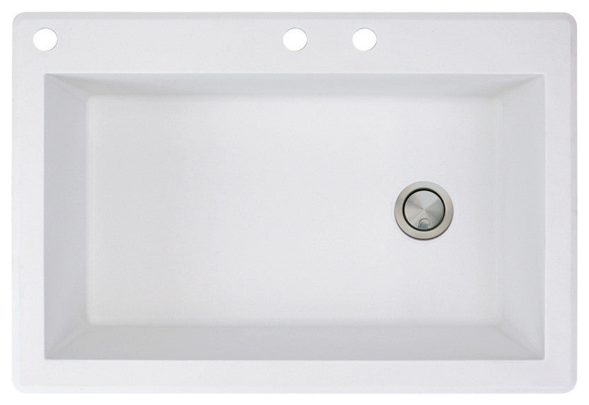 Radius 33" silQ Granite Drop-in Single Bowl Kitchen Sink with 3 Holes in White