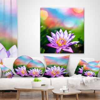 Purple Lotus On Abstract Background Flower Throw Pillow, 18"x18"
