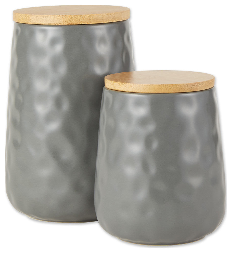 Gray Matte Dimple Texture Ceramic Canister (Set of 2)