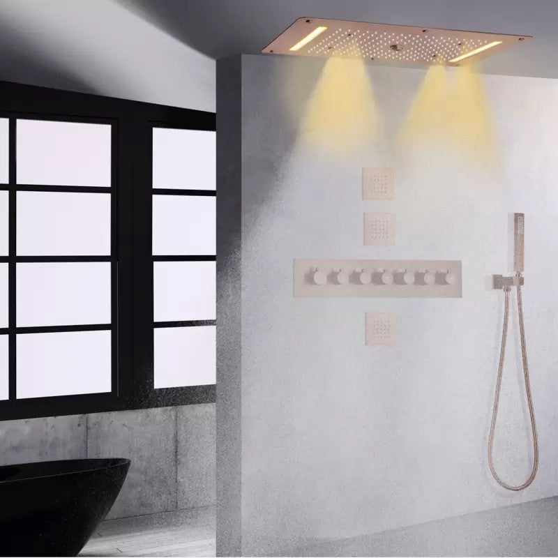 Led Mist Rainfall Shower System, Hand Shower and Jetted Body Sprays, Oil Rubbed