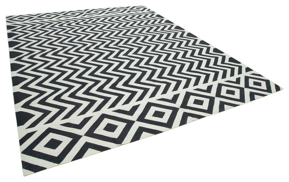 Rug N Carpet - Handmade Wool 9' 5'' x 12' 0'' Geometric Dhurrie Kilim Rug