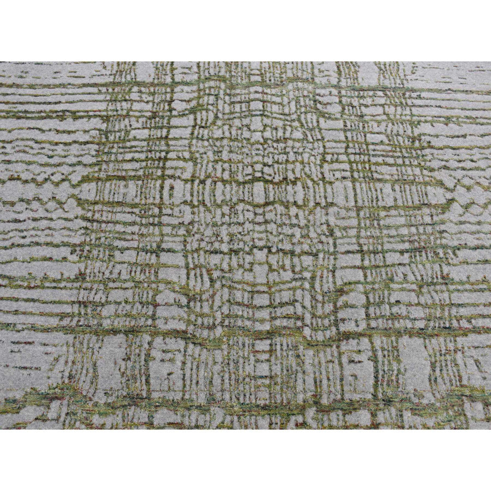 Goose Gray Modern Fine Jacquard Hand Loomed Wool and Art Silk Rug 6'x8'9"