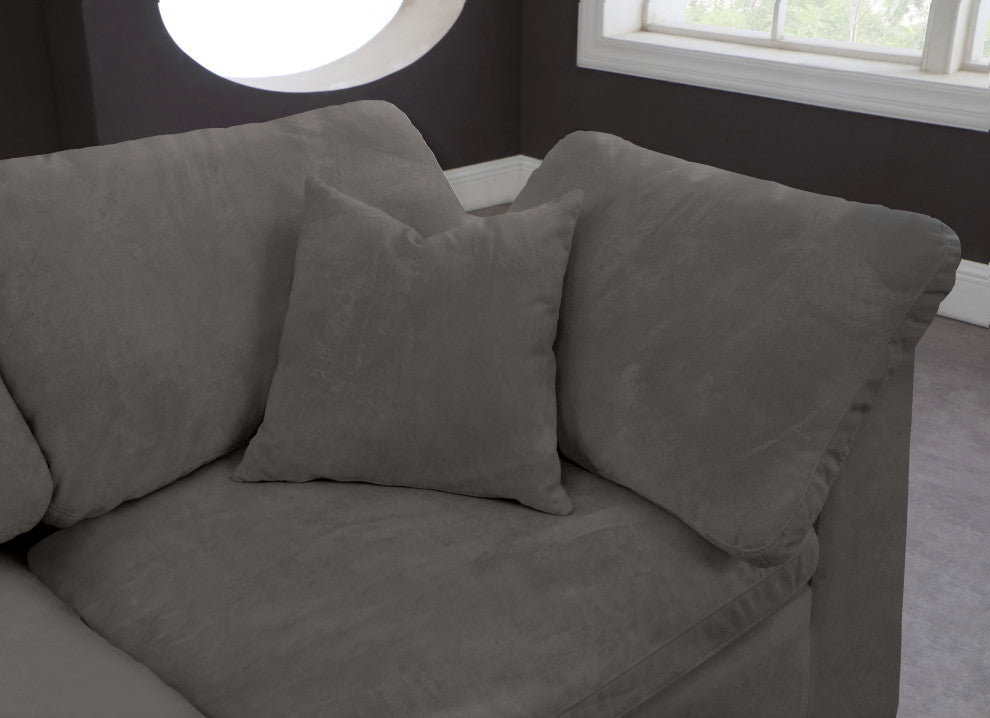 Cozy Velvet Upholstered Comfort L-Shaped Modular Sectional, Grey, 4-Piece: 1 Armless Chair, 3 Corner Chair