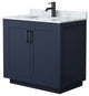36" Single Bathroom Vanity, Dark Blue, Carrara Countertop, Sink, Black Trim