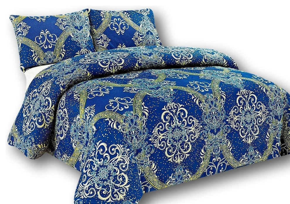 Tache Duvet Covers, Zipper and Ties, Navy Blue Damask, Twin