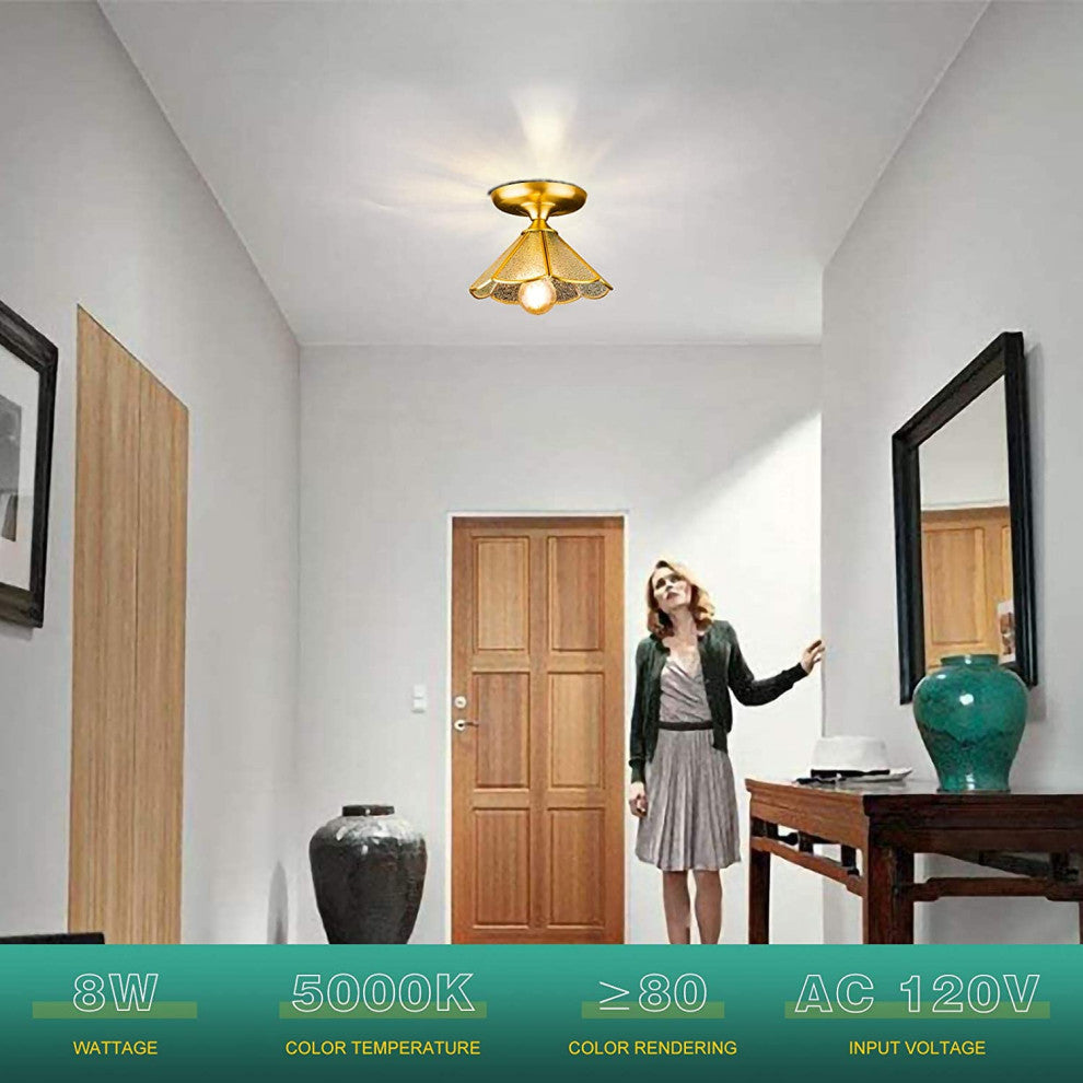 Retro Gold Light Fixture, Industrial, Flush Mount LED Ceiling Light Fixture
