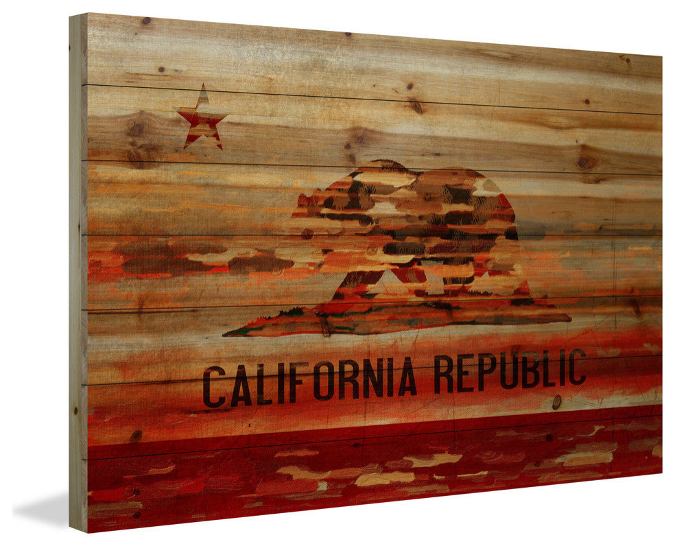 "Cali" Print on Natural Pine Wood, 45"x30"