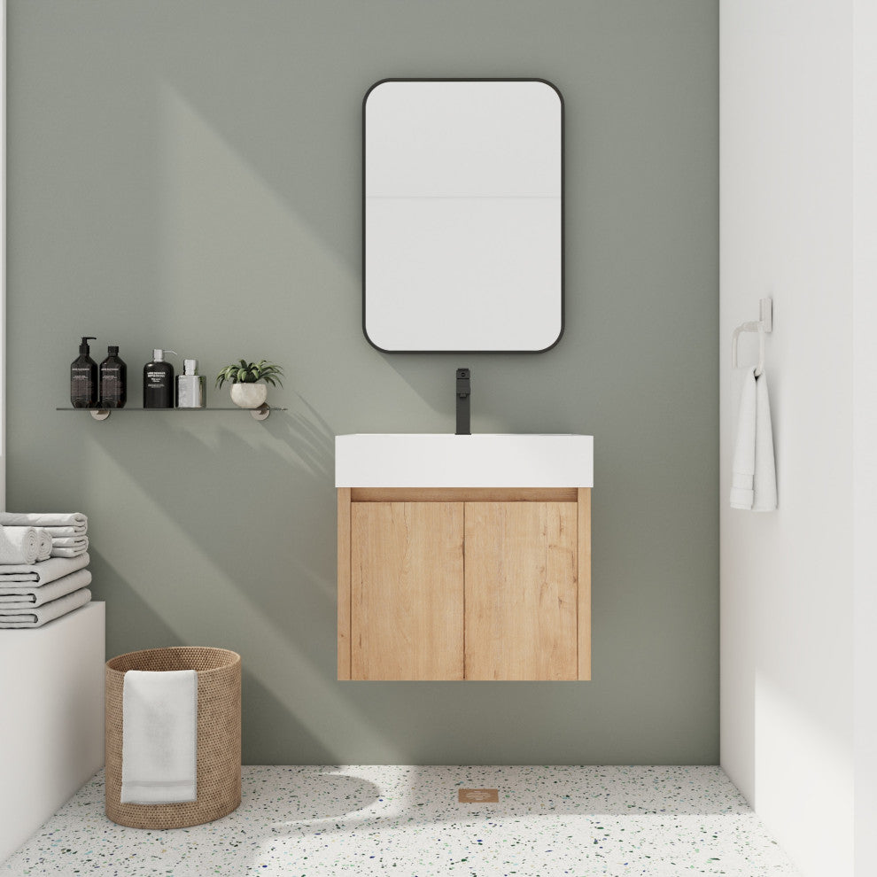 BNK Wall Mounted Bathroom Vanity With Sink Set, Brown, 24"