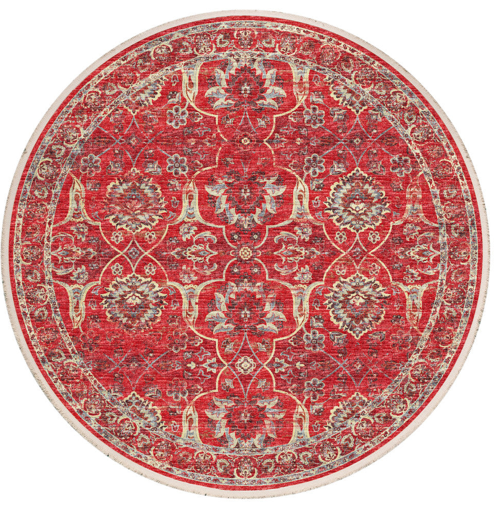 Indoor/Outdoor Marbella MB5 Poppy Machine Washable 8' x 8' Round Rug