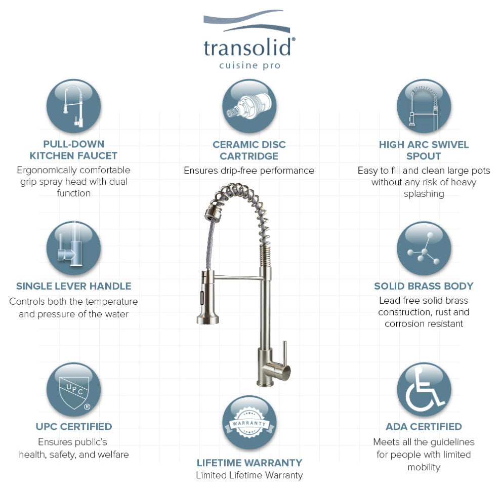 Transolid Cuisine Pro Pull-Out Kitchen Faucet, Luxe Stainless
