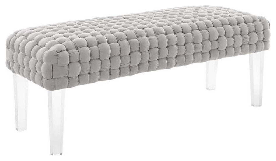 Prologue Woven Performance Velvet Ottoman, Light Gray