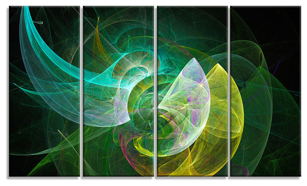 Green Mystic Psychedelic Texture, Abstract Art on Canvas, 48"x28", 4 Panels