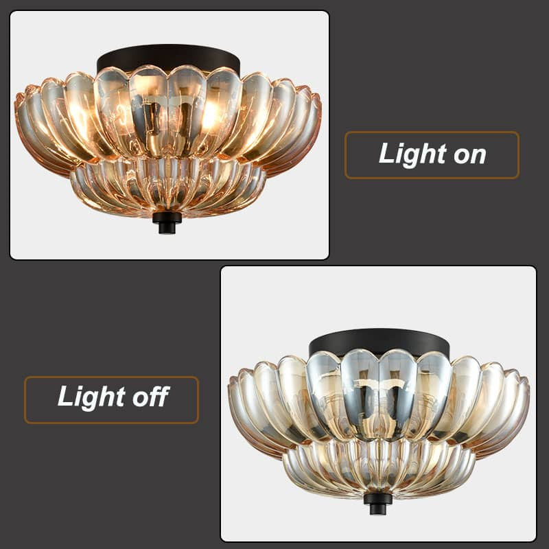 Modern Glass Semi Flush Mount Ceiling Light, Amber Glass