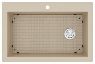 Karran Drop-In Quartz 33" 1-Hole Single Bowl Kitchen Sink Kit, Bisque