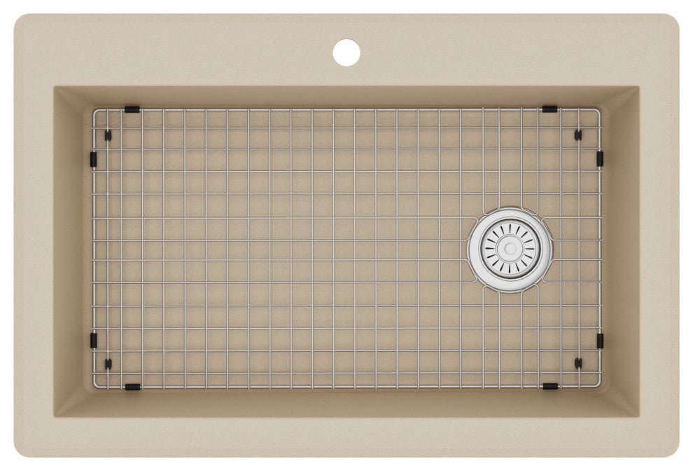 Karran Drop-In Quartz 33" 1-Hole Single Bowl Kitchen Sink Kit, Bisque