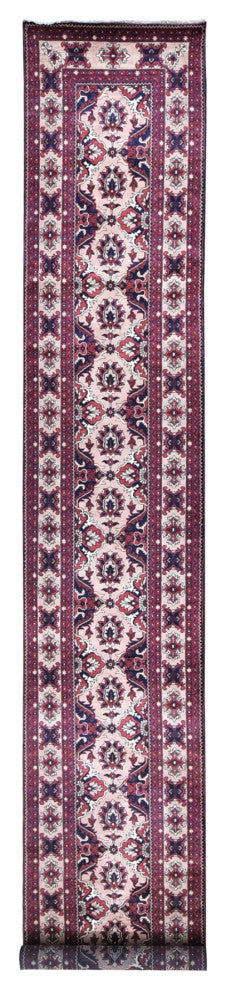 Soft Pink, Afghan Khamyab, Shiny Wool Hand Knotted, XL Runner Rug, 3'0"x19'0"