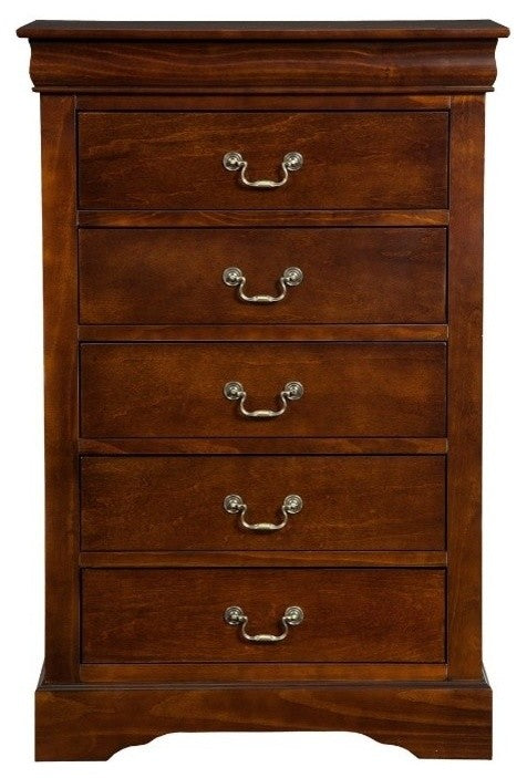 Benzara BM171941 5 Drawer Chest In Rubberwood Brown