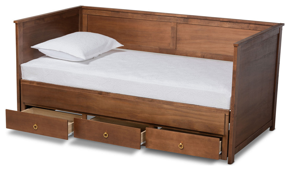 Thomas Classic Walnut Brown Wood Expandable Daybed with Storage Drawers