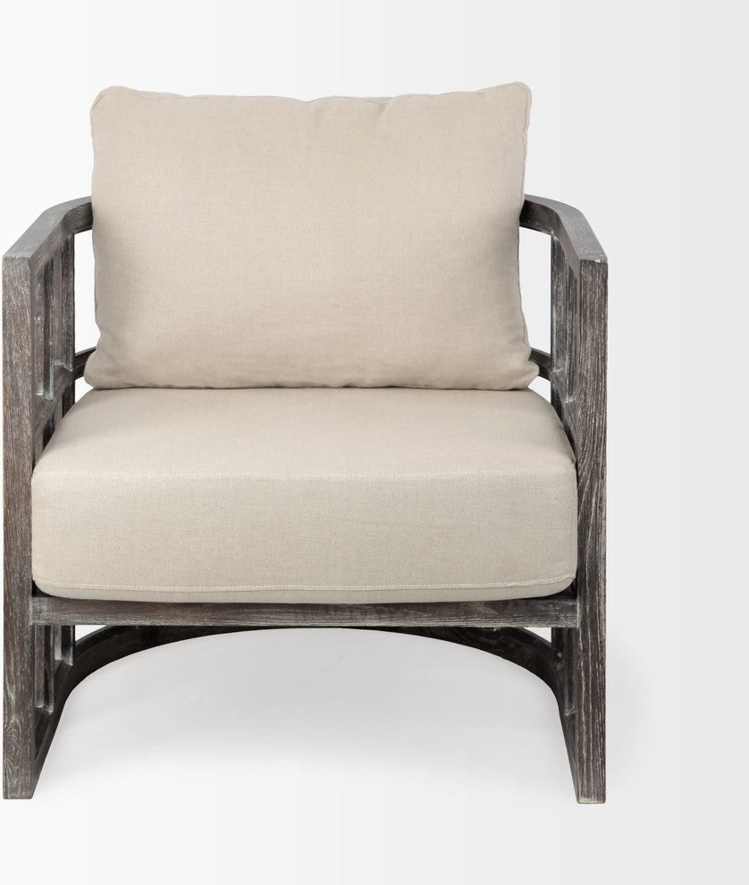 Skylar I Cream Fabric w/ Dark Brown Solid Wood Frame Accent Chair