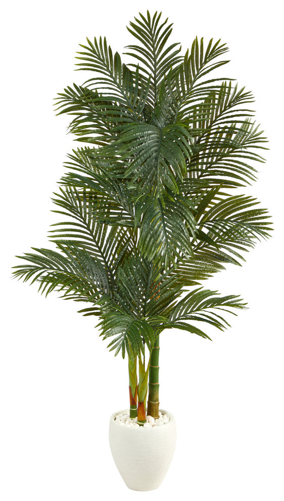 6' Golden Cane Artificial Palm Tree, White Planter