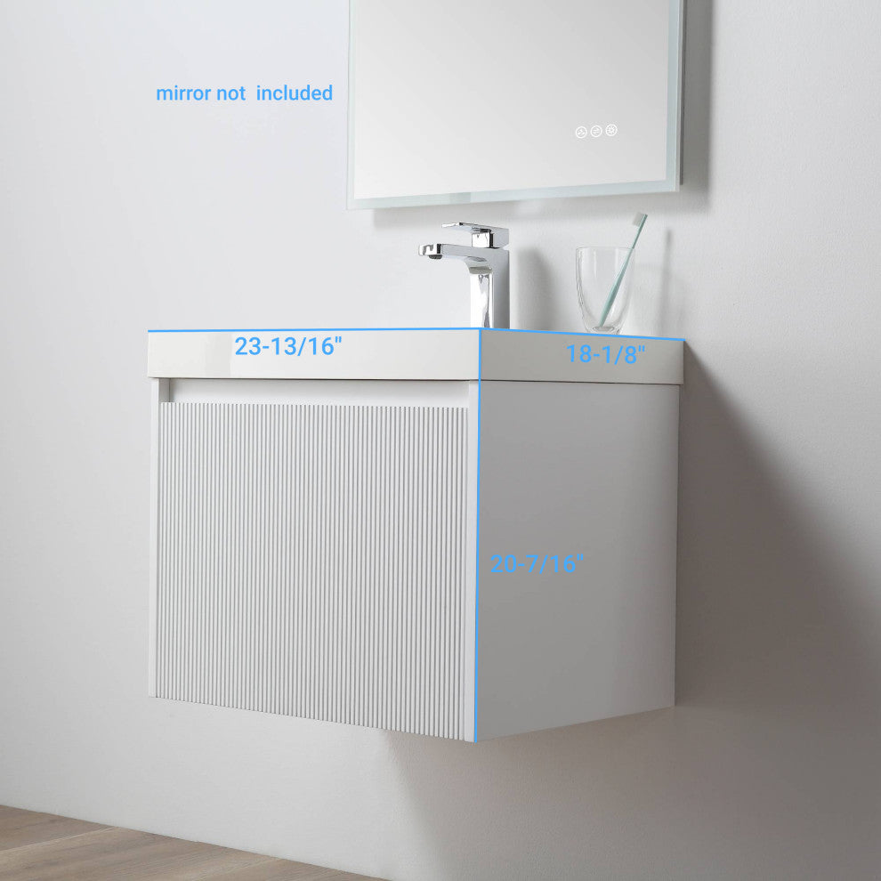 Floating Bathroom Vanity with Sink, Wall Mounted Vanity, White, 24" W/ Sink
