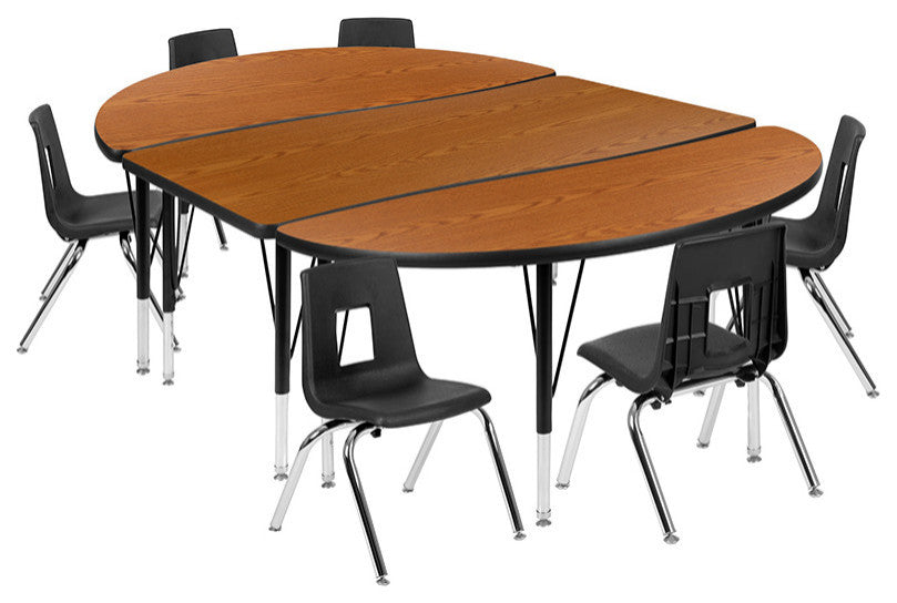 76" Oval Wave Activity Table Set with 12" Student Stack Chairs, Oak