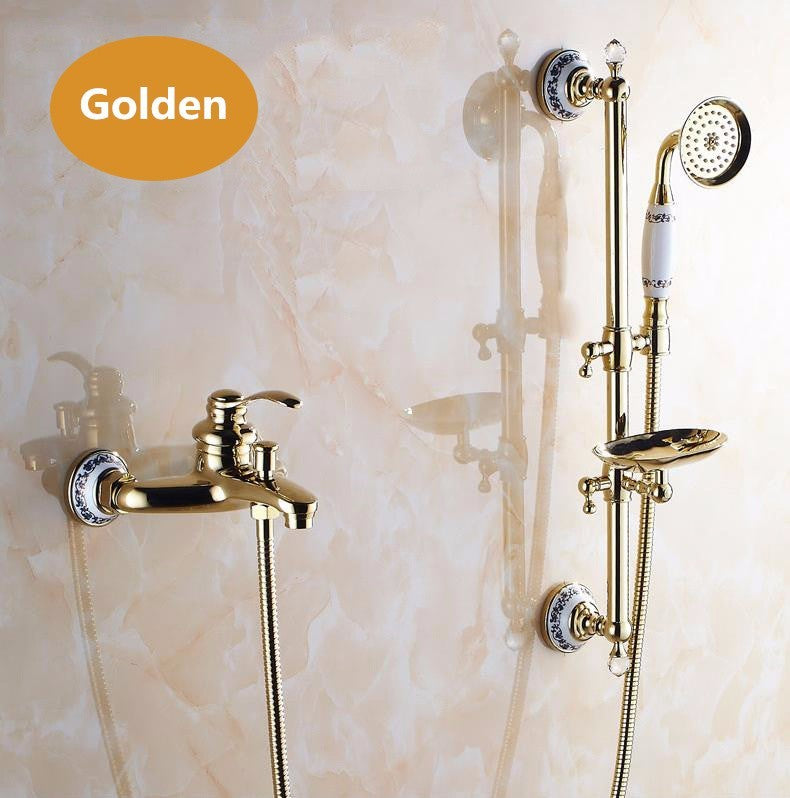 Sassari Wall Mounted Gold Brass Shower Set With Soap Dish, Gold