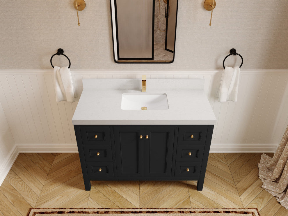 Nashville 48" Single Sink Bath Vanity, Black 2" Carrara Quartz
