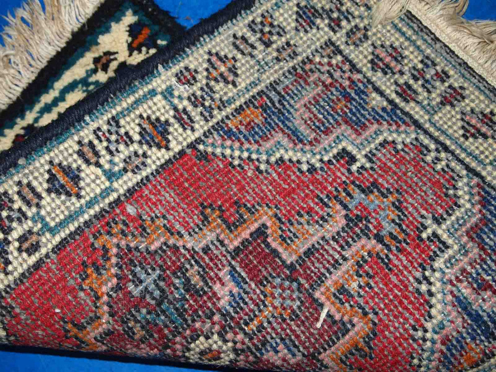 Handmade vintage Persian Hamadan rug 1.3' x 1.9' (40cm x 60cm) 1970s