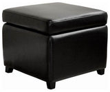 Full Leather Small Storage Cube Ottoman, Black
