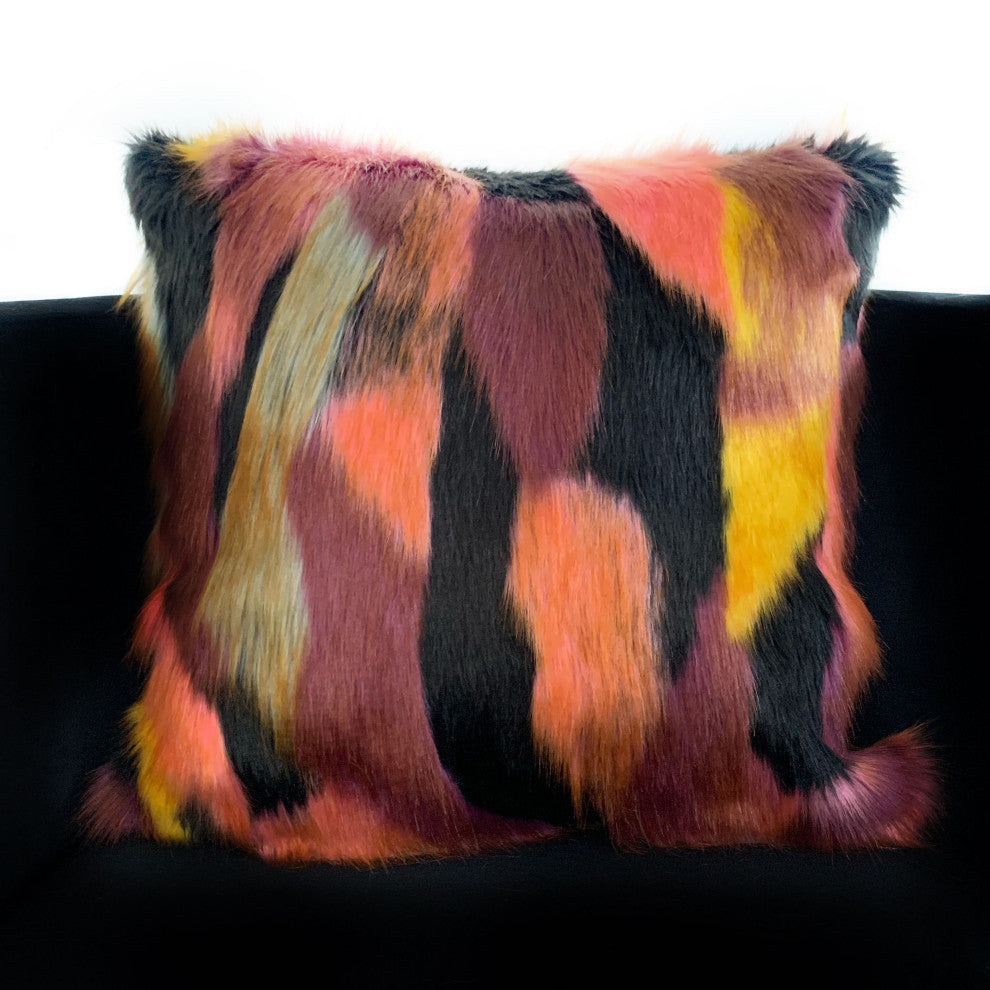 Plutus Black Exotic Parrot Animal Faux Fur Luxury Throw Pillow, 20"x36"