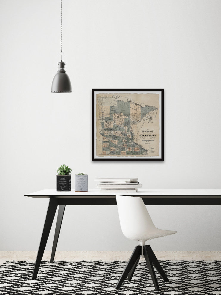 "Minnesota Township Map" Framed Painting Print, 32x32