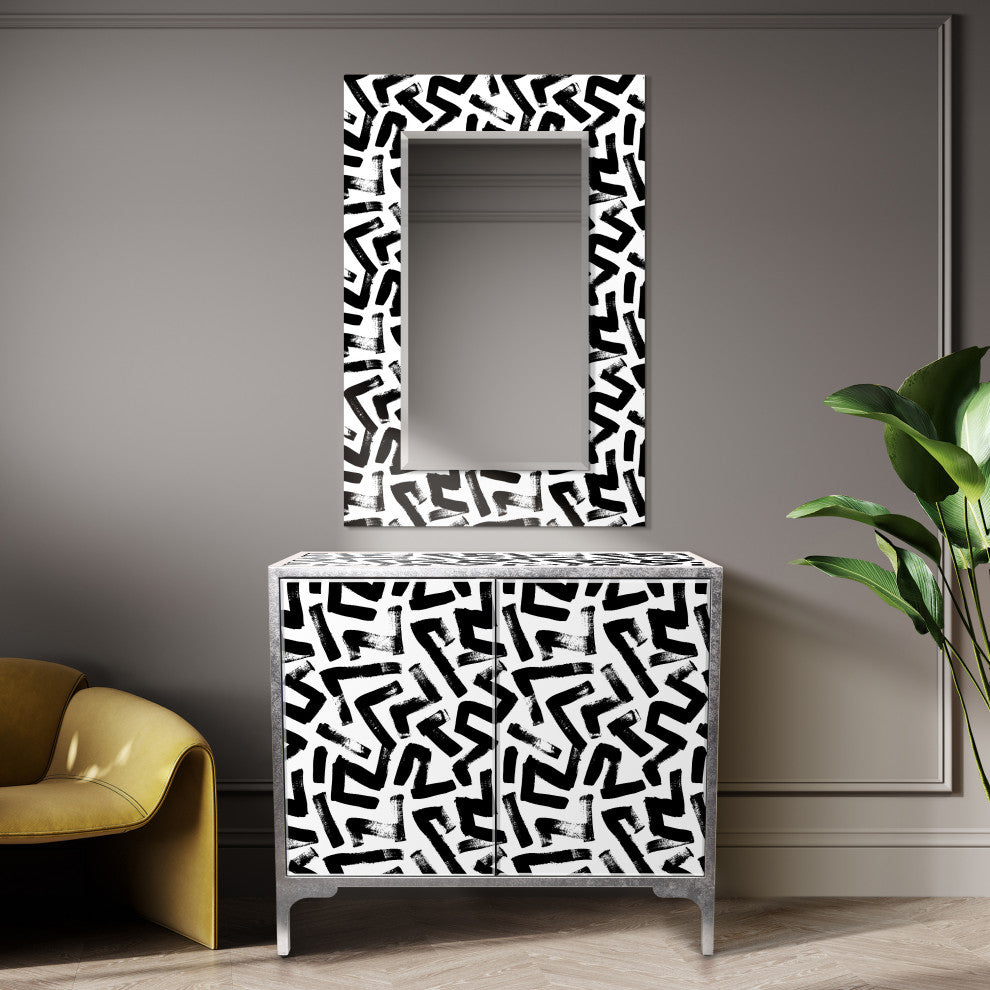 "Intertwined" Cabinet and Mirror Set on Reverse Printed Beveled Art Glass