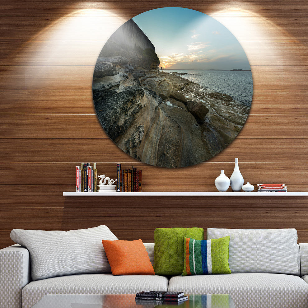 Rocky Sydney Beach View, Seashore Disc Metal Artwork, 11"