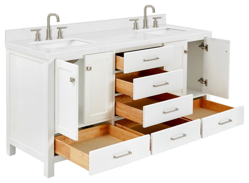 Ariel Cambridge 66" Double Rectangle Sinks Vanity, Carrara Quartz